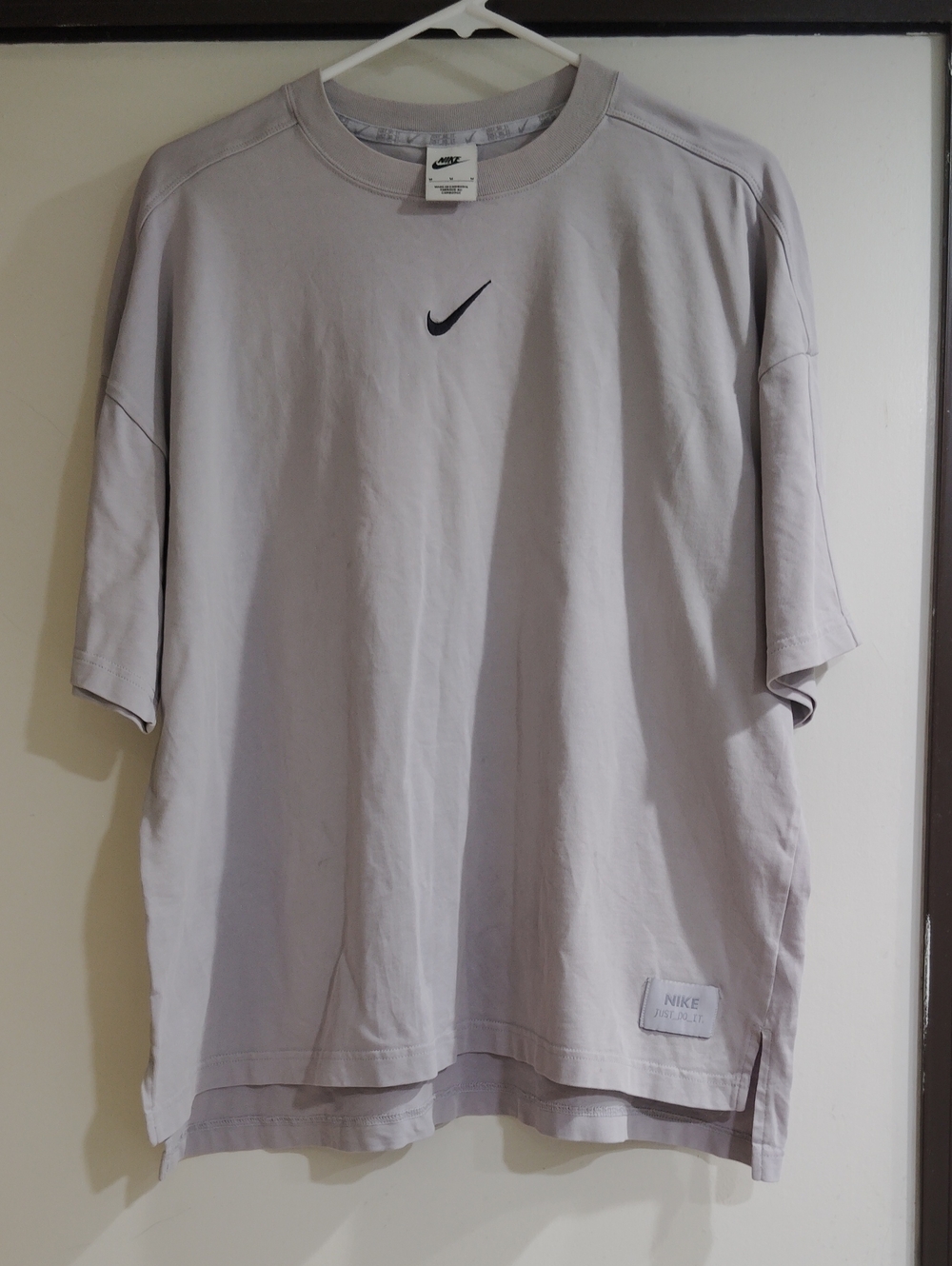 Nike Woman's Light Gray/Purple Crew Tee with Black Swoosh